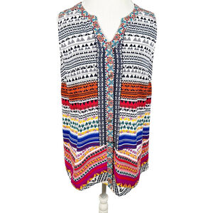 John Mark Southwestern Tunic Top Tank Artsy Buttons Embroidered Beaded Size M